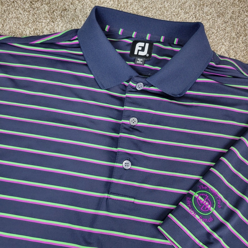 FootJoy Mens 2XL Navy‎ Striped Performance Stretch Golf Polo Short Sleeve